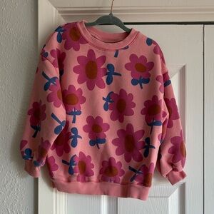 Zara Girls Pink Floral Crew Neck Sweater